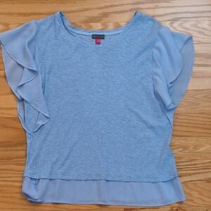 Vince Camuto, Light Blue Flutter Sleeve Blouse, Ladies Size L (GU)